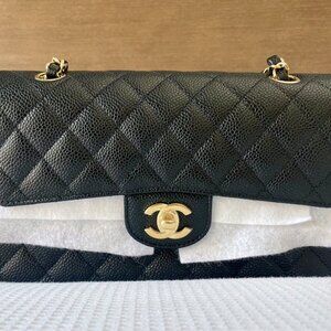 CHANEL Double Flap Classic Black Caviar and Gold Hardware 2024 FULL SET
